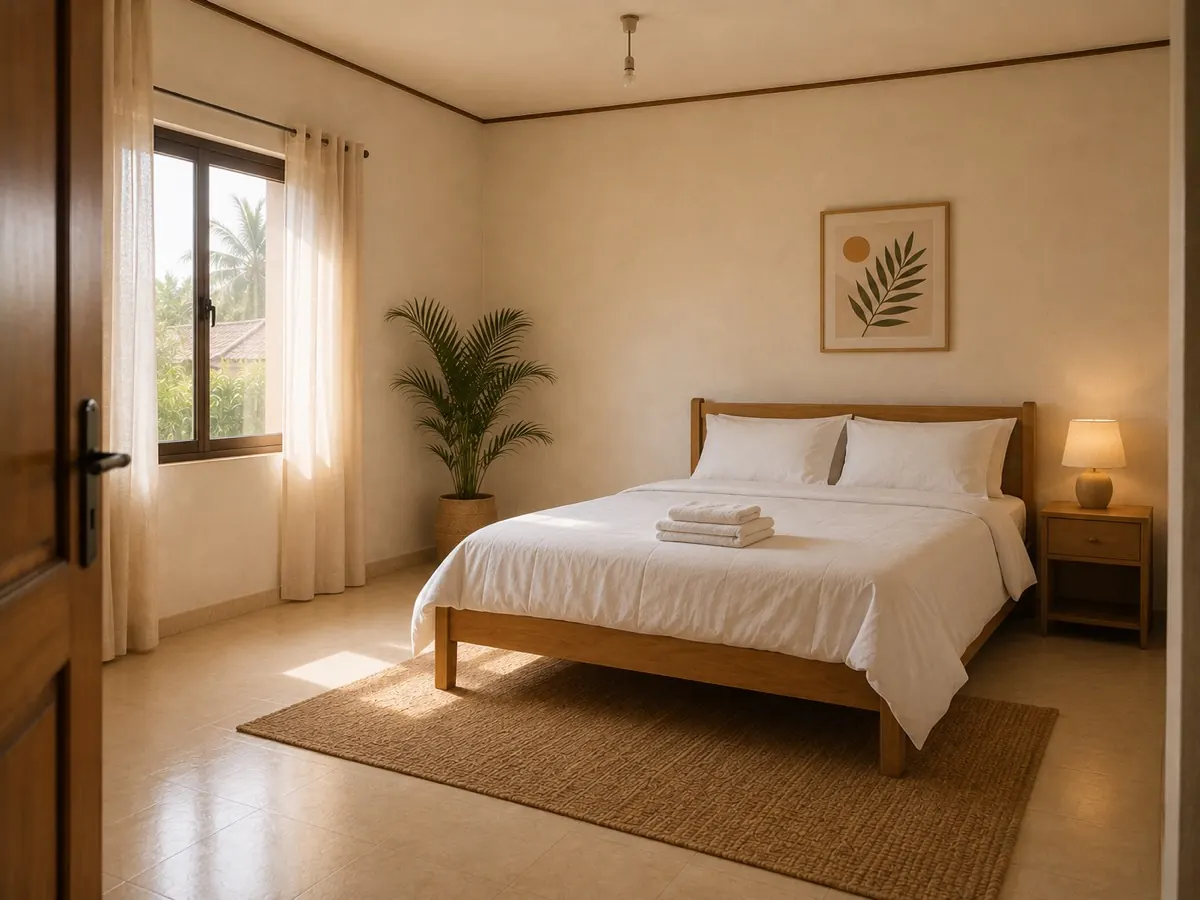 La même chambre meublée et équipée après remise à niveau