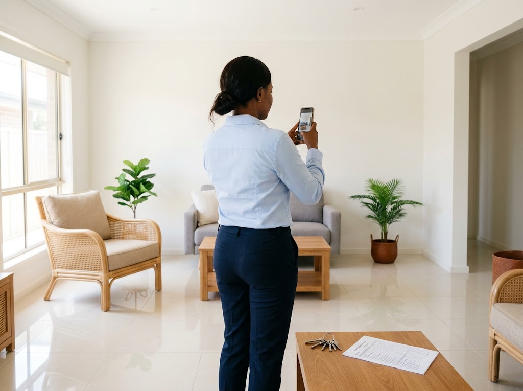 Gestionnaire Landora photographiant le séjour pour le contrôle d'état